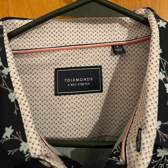 7 Diamonds Mens 4 Way Stretch Short Sleeve Button Up Shirt Floral Size Small - Picture 4 of 7